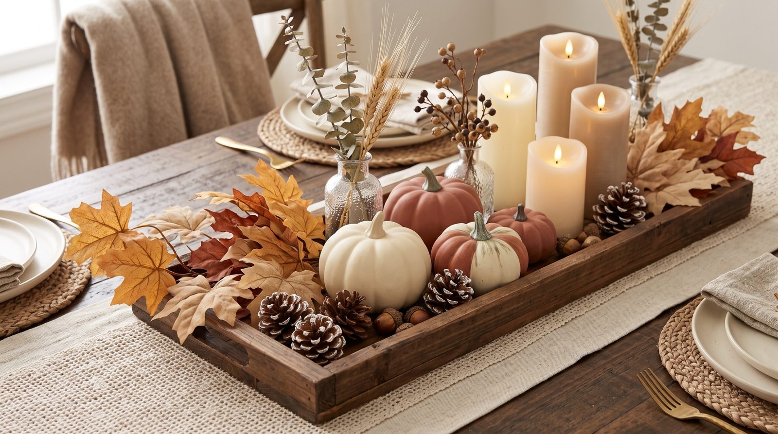 Elegant DIY fall centerpiece made with affordable Amazon craft supplies