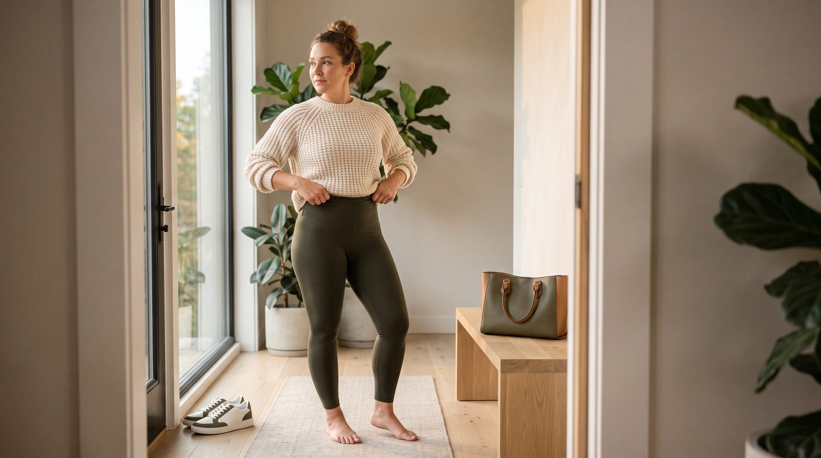 woman feeling confident wearing leggings