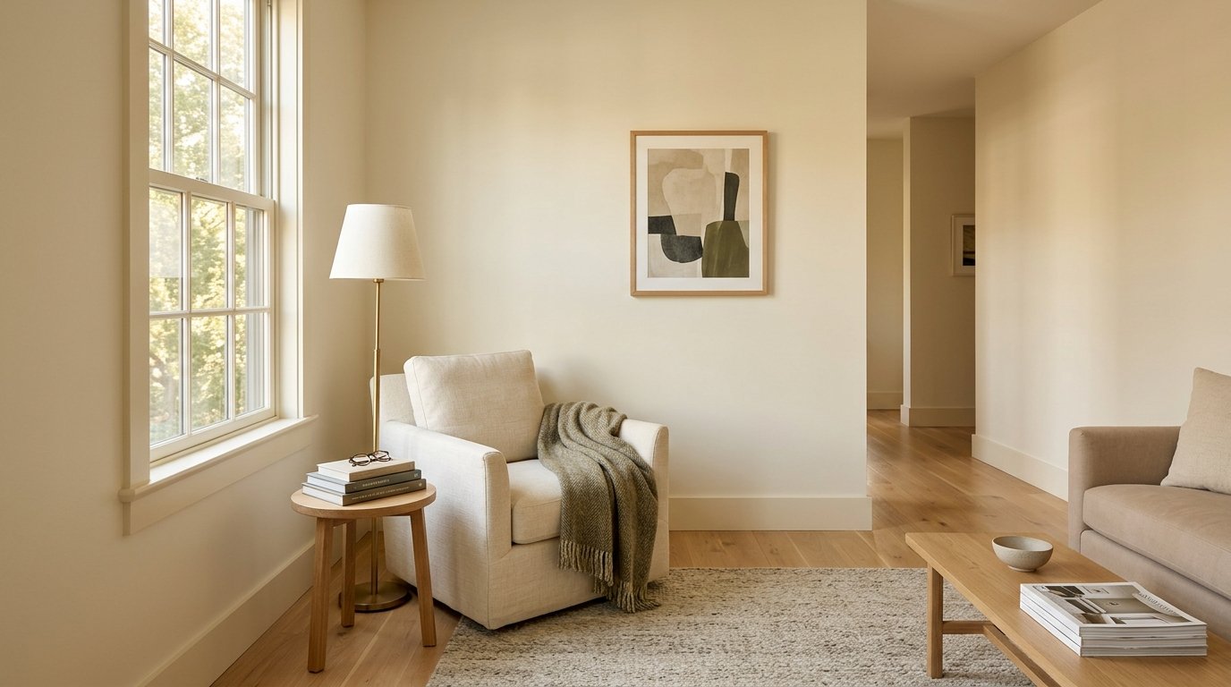 Cozy small living room with smart furniture placement and open space