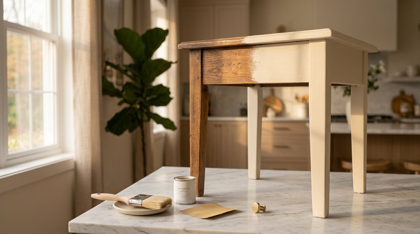 DIY furniture makeover with a freshly painted wooden side table