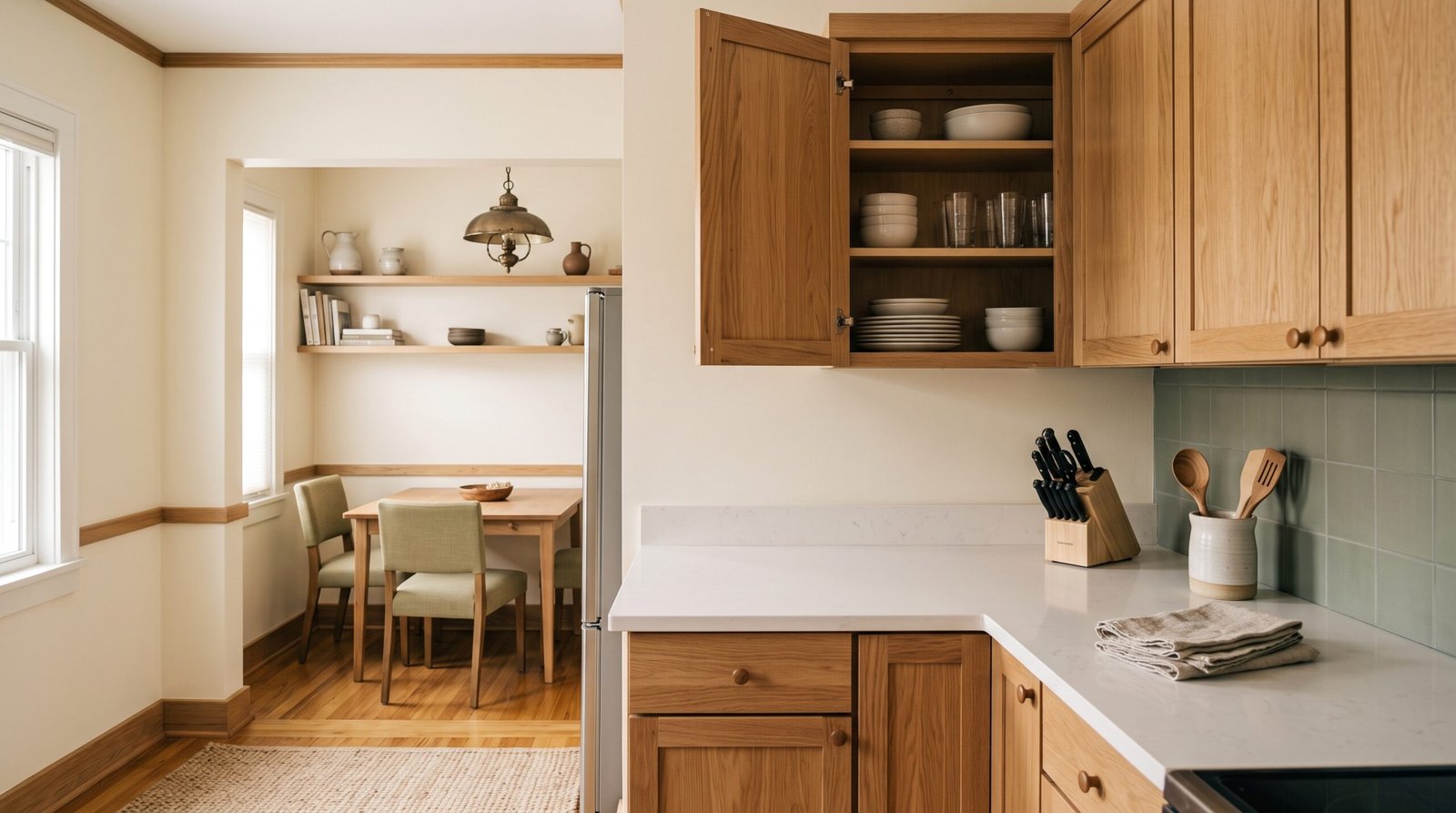 Decluttered small kitchen with more breathing room and less visual clutter