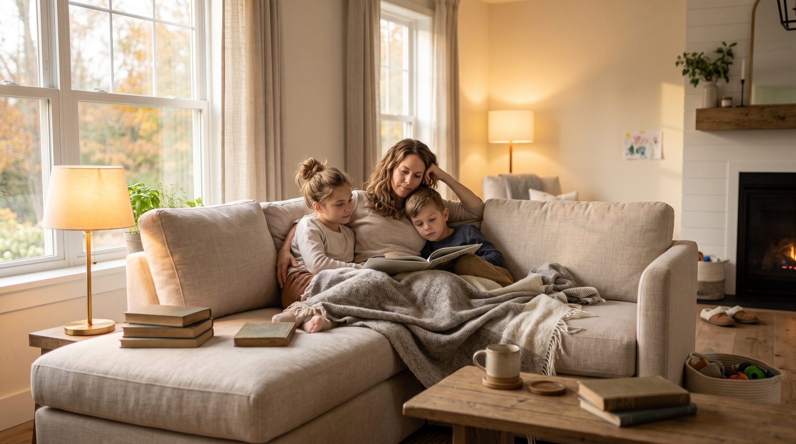 family relaxing together at the end of the day