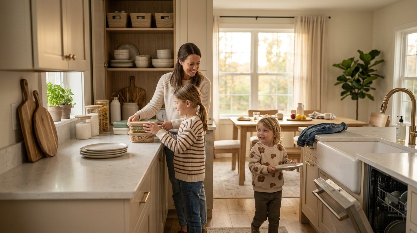 family working together on household responsibilities