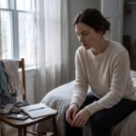 Exhausted woman sitting alone while feeling overwhelmed by everyday life