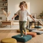 Child enjoying a screen-free indoor obstacle course