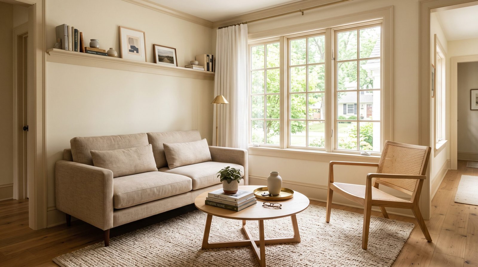 Small living room arranged to look bigger and more spacious