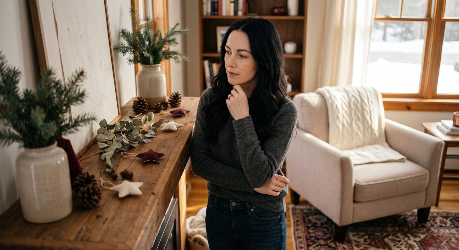 Woman looking for simple Christmas crafts to make her home feel cozy
